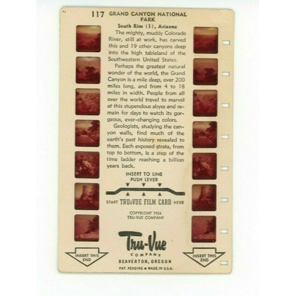 Vintage Tru Vue‎ Tru-Vue Film Card Grand Canyon National Park Arizona USA Travel
